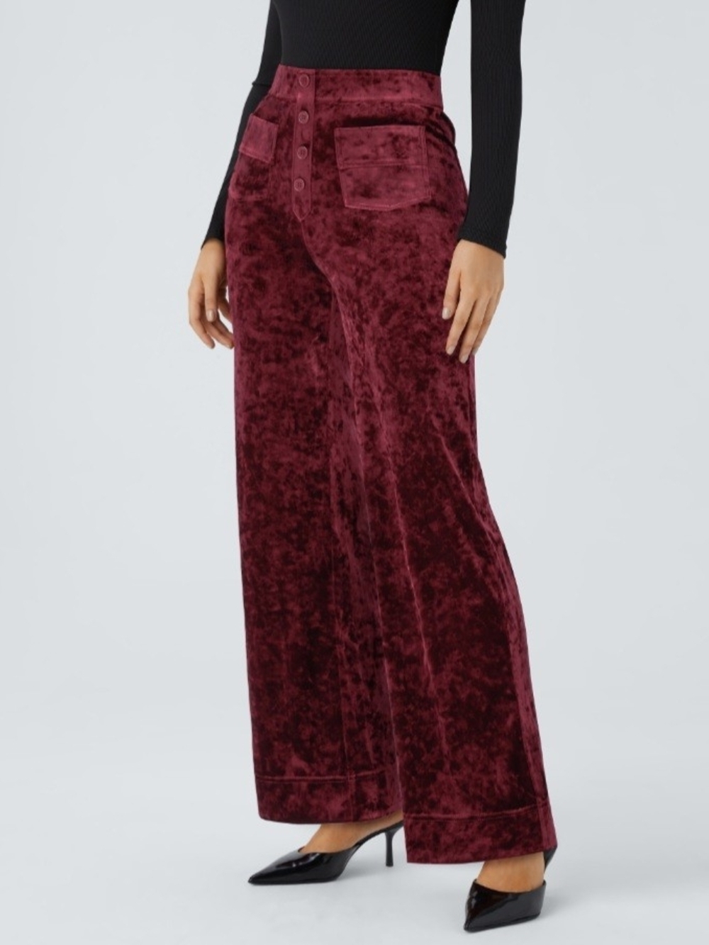 HALARA Velvet Wide-Leg Pants in Burgundy